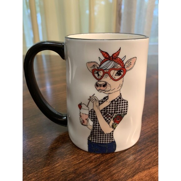 Signature Housewares Coffee Mug Hipster Cow Bandana Glasses Milkshake Quirky Cup - Picture 2 of 8